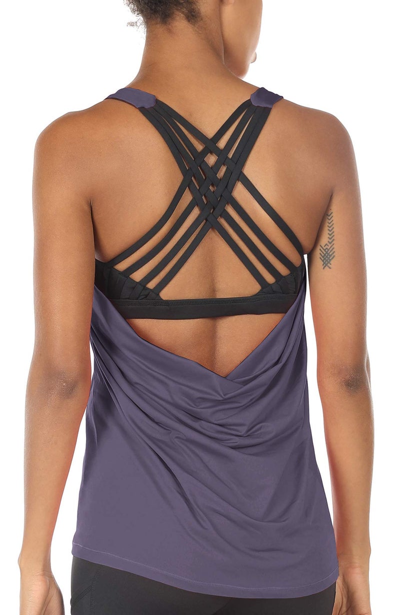 icyzone Yoga Tops Workouts Clothes Activewear Built in Bra Tank Tops for Women (XL, Purple) - Image 1